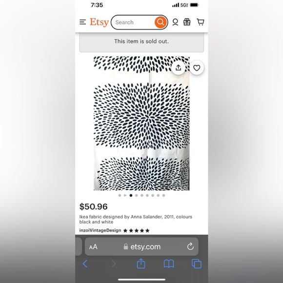 Ikea fabric designed by Anna Salander, 2011, colours black and white - Picture 2 of 2